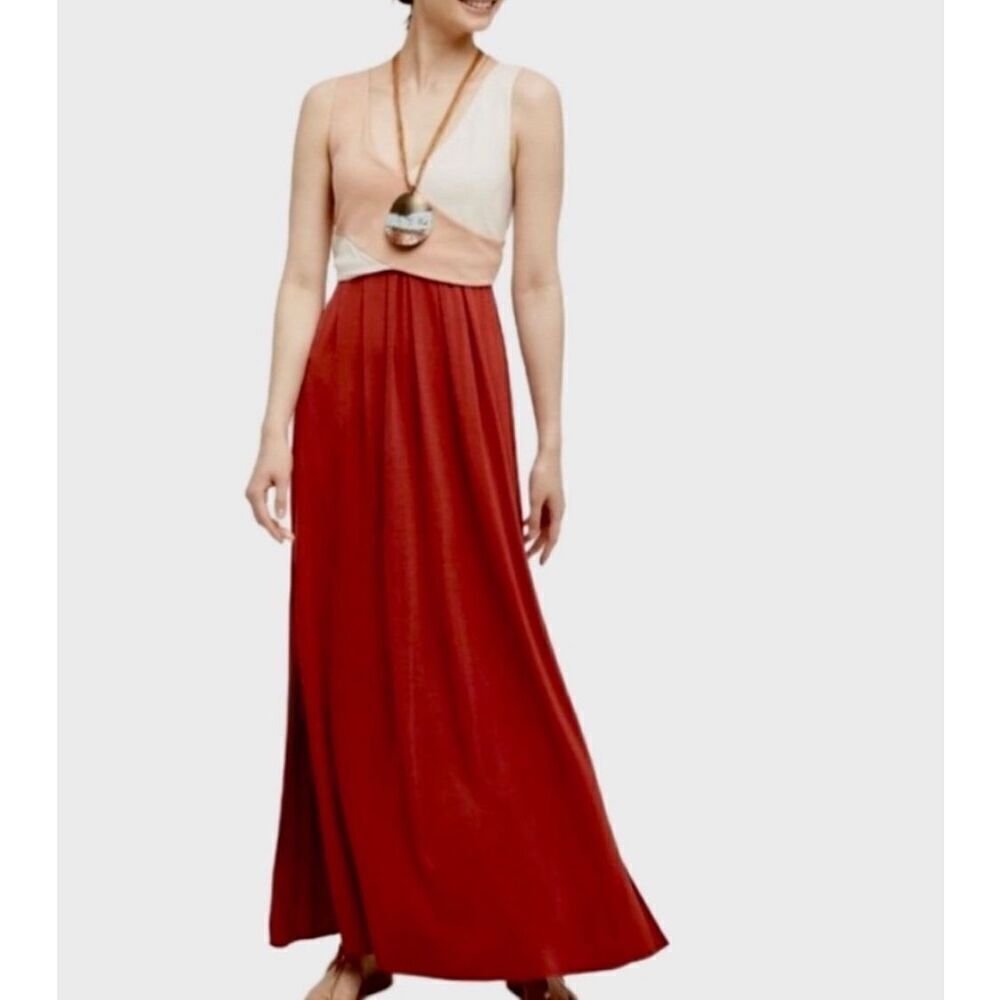 Anthropologie Coral and Ivory Maxi Dress